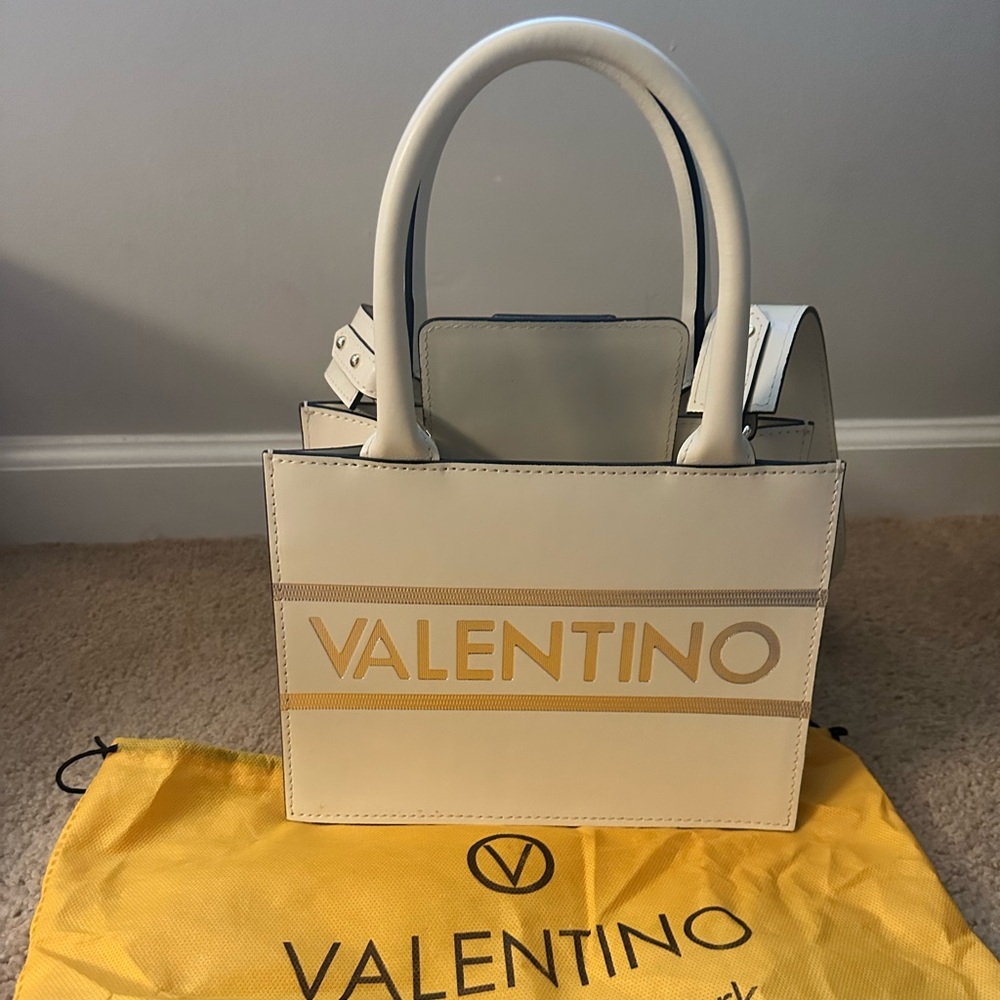 Valentino Cream Tote Bag with Gold Accents